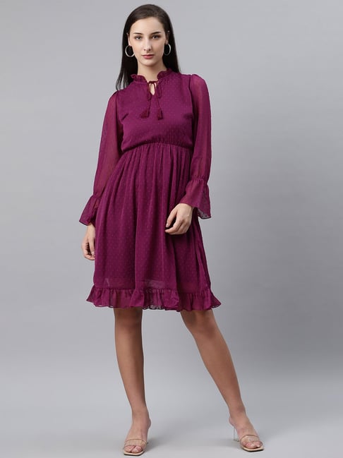 Melon by PlusS Purple Self Design Dress