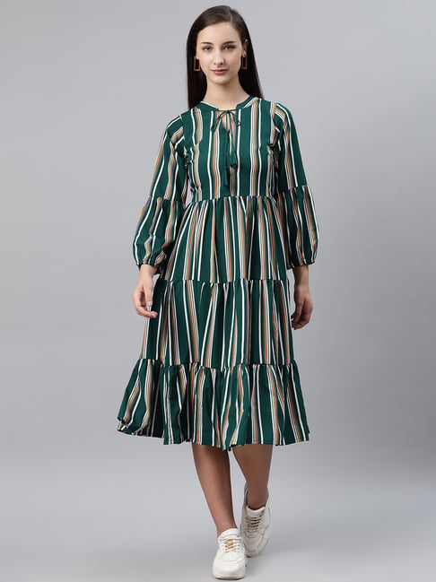 Melon by PlusS Green Striped Dress Price in India