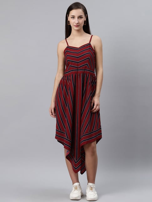 Melon by PlusS Maroon & Black Striped Dress Price in India