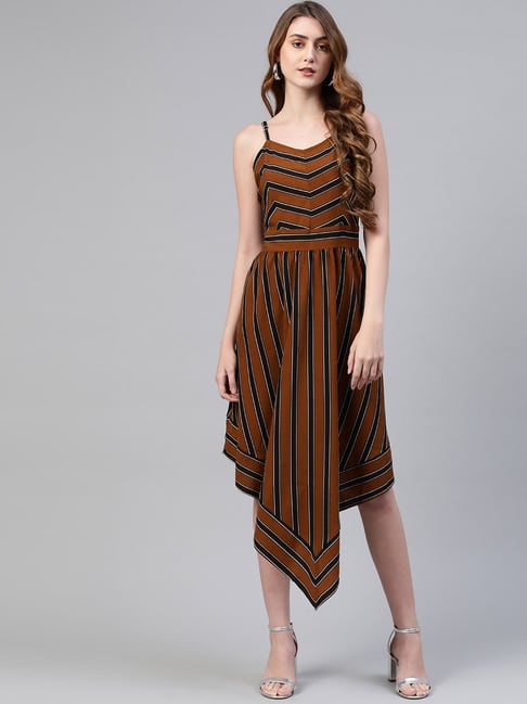 Melon by PlusS Mustard & Black Striped Dress Price in India