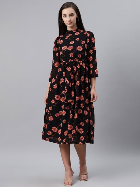 Melon by PlusS Black Floral Print Dress Price in India