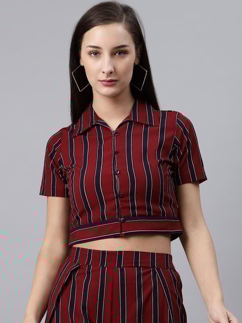 Melon by PlusS Maroon & Black Striped Crop Shirt-picture-12
