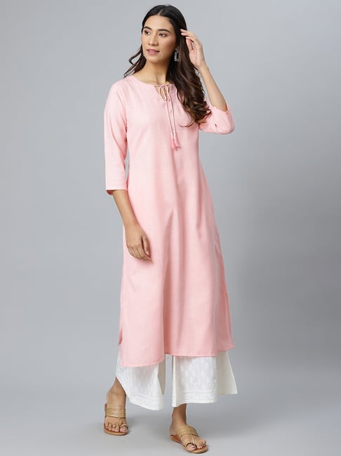Gerua Pink Cotton Solid Straight Kurta Price in India