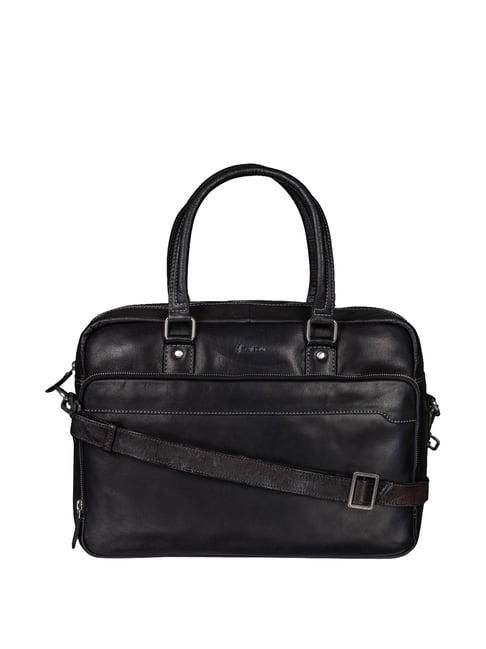 Mai Soli Bronco Black Leather Medium Laptop Messenger Bag
