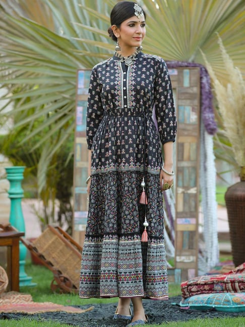 YU by Pantaloons Grey Printed A Line Kurta