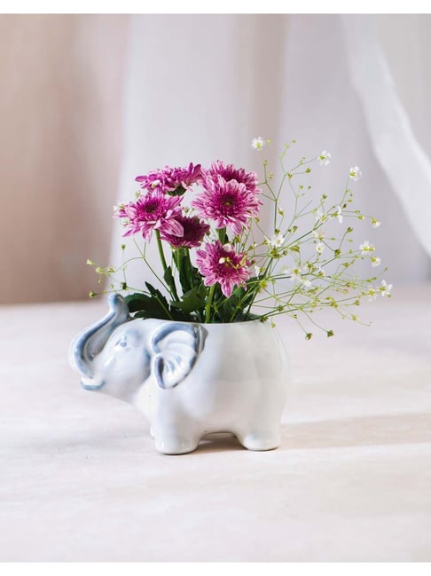 Fabindia Jeevi White & Blue Ceramic Planter - Set of 1