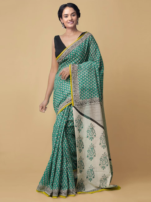 Unnati Silks Women's Pure Bagru Printed Kota Cotton Saree Price in India
