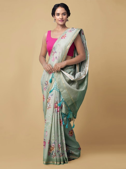 Unnati Silks Women's Pure Floral Chanderi Silk Cotton Saree Price in India