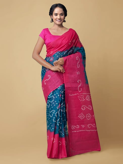 Unnati Silks Women's Pure Bandhani Cotton Saree Price in India