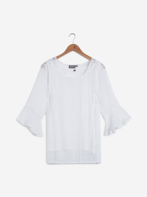 Buy Gia Curves by Westside White Crochet Design Top With Chemise