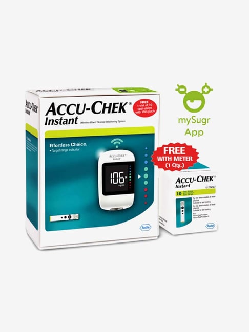 Accu Chek Instant Glucometer with 10 Test Strips (White)