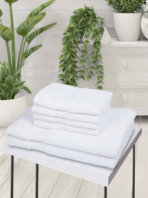 LORENA [6pc] 100% Cotton Super-Soft Terry Towels -2pc Bath, 4pc Hand (d`ross) solid-white