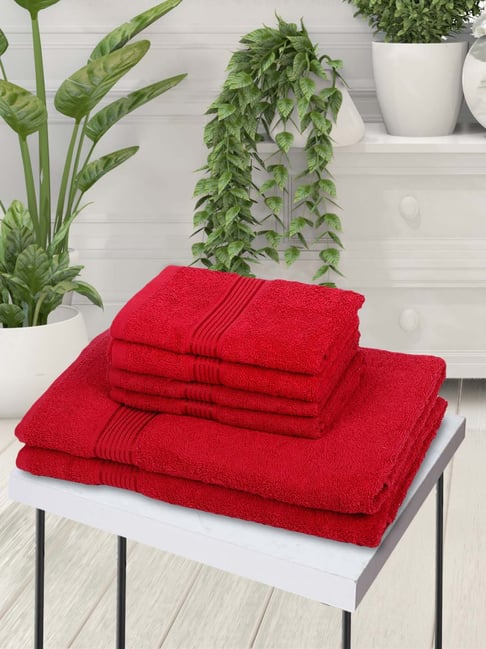 LORENA [6pc] 100% Cotton Super-Soft Terry Towels -2pc Bath, 4pc Hand (d`ross) solid-red