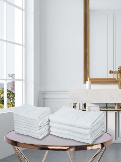 LORENA [12pc] 100% Cotton Super-Soft Terry Towels -4pc Hand, 8pc Face (d`ross) solid-white