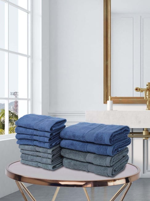 BIANCA [12pc] Zero-Twist 100% Cotton Ultra-Fluffy Towels -4pc Hand, 8pc Face (paradiso)-navy/grey