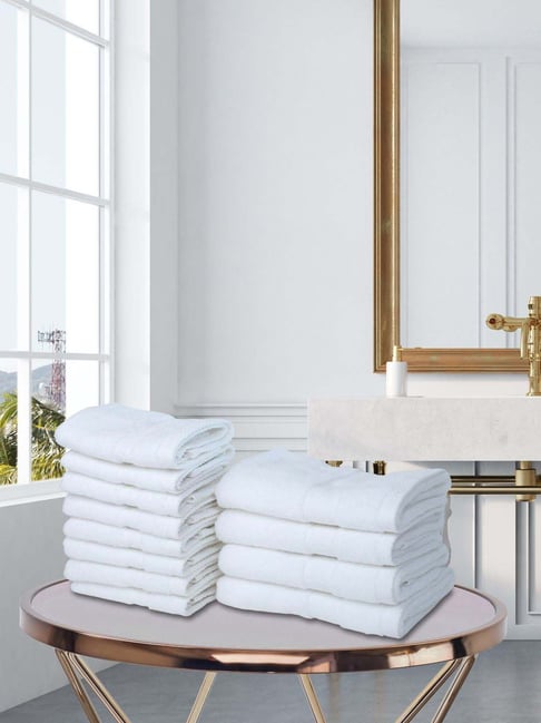 BIANCA [12pc] Zero-Twist 100% Cotton Ultra-Fluffy Towels -4pc Hand, 8pc Face (paradiso) solid-white