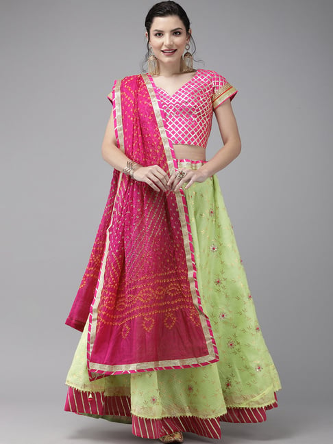 Geroo jaipur Green & Pink Embellished Lehenga Set Price in India