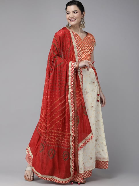 Geroo jaipur White & Red Embellished Lehenga Set Price in India