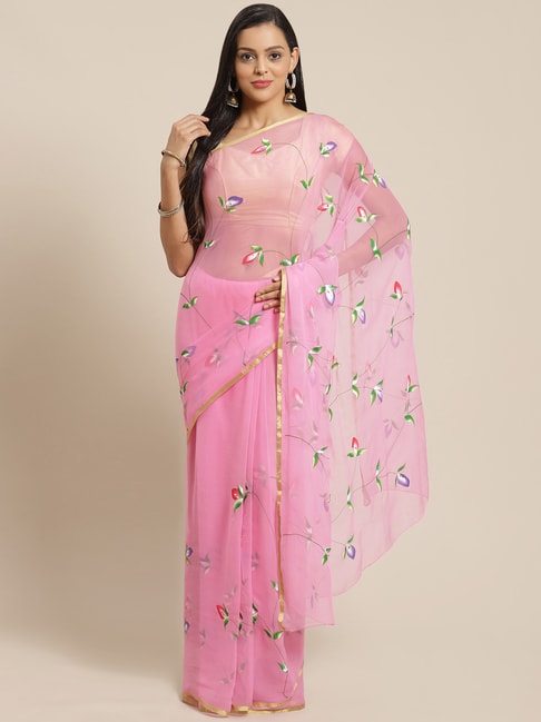 Geroo jaipur Pink Printed Saree With Blouse Price in India