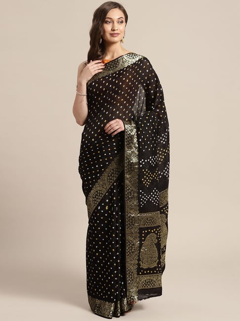 Yashoda Black Bandhani Pure Chiffon Bandhani Saree