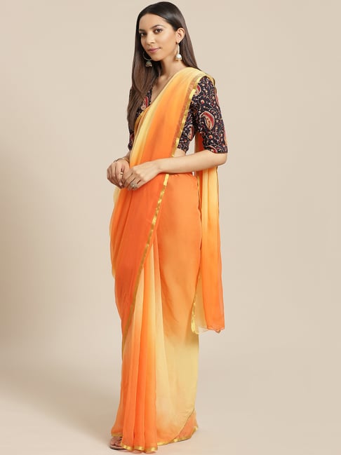 Geroo jaipur Yellow u0026 Orange Solid Saree With Blouse Price in India, Full  Specifications u0026 Offers | DTashion.com