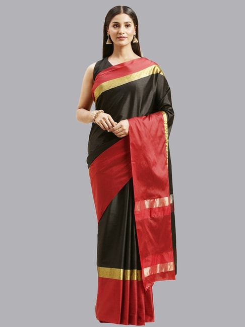 Satrani Black Striped Saree With Blouse Price in India