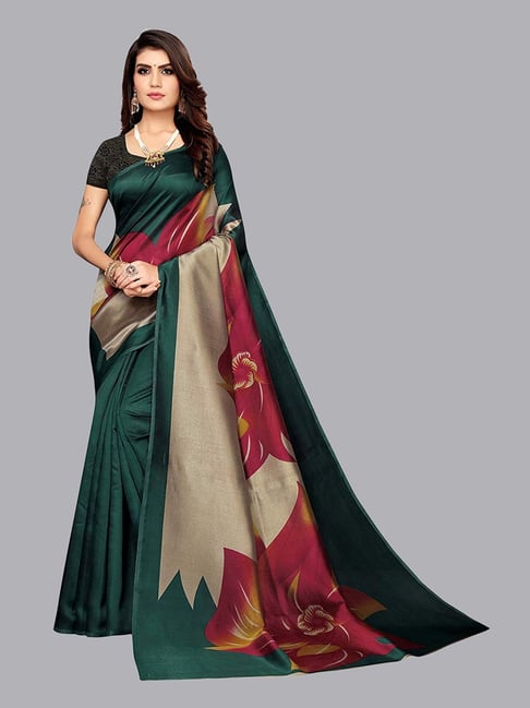 Satrani Green Printed Saree With Blouse Price in India