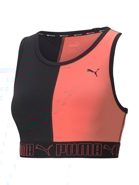 Buy Puma Black Orange Regular Fit Elastic Training Crop Top for