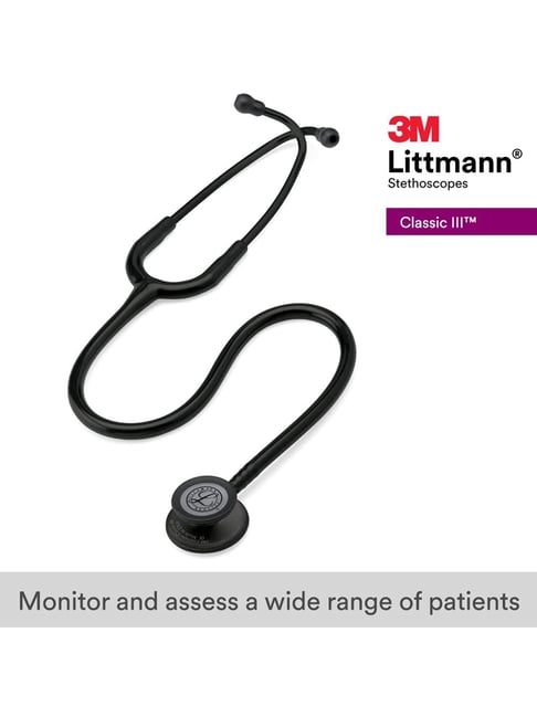 3M Littmann Classic III Monitoring Stethoscope, Black Edition Chestpiece, Black Tube, 27 inch