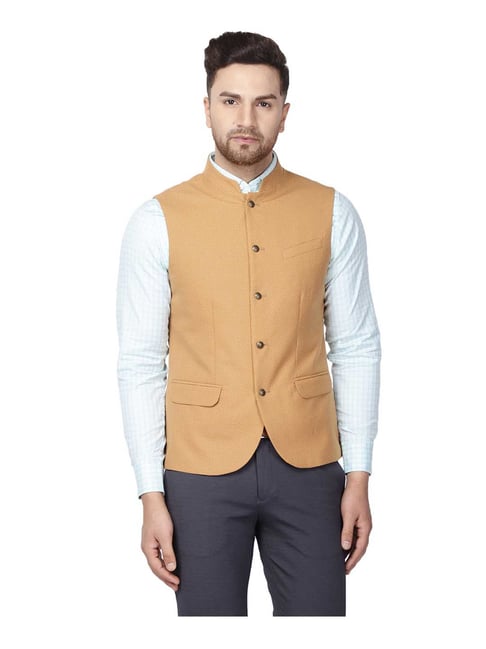 Blackberrys Yellow Printed Slim Fit Waistcoat