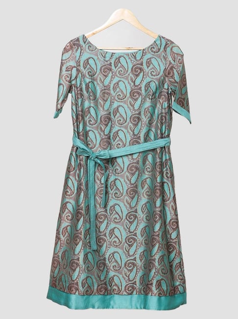 Fabindia Turquoise Printed Maxi dress Price in India