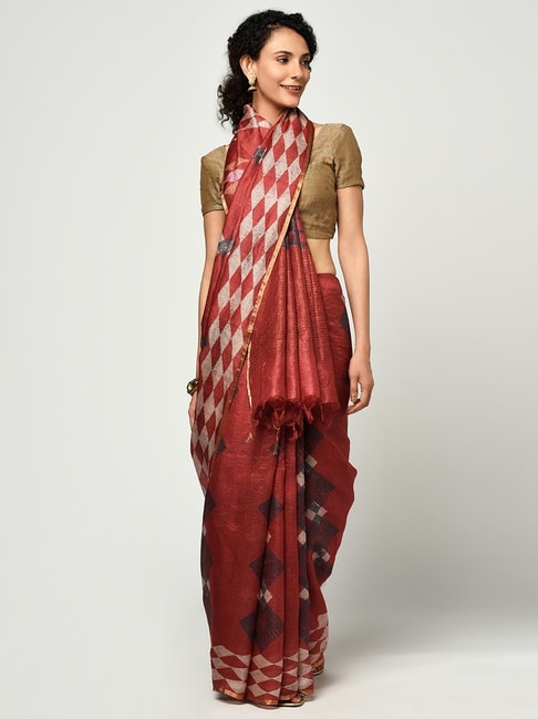 Fabindia Silk Printed  Saree with Blouse Piece Price in India