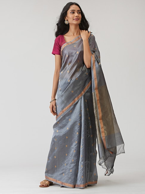 Fabindia Silk Woven Chanderi  Saree with Blouse Piece Price in India