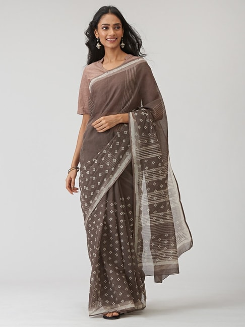 Fabindia Cotton Silk Kota Printed  Saree without Blouse Piece Price in India