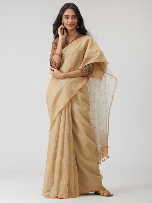 Fabindia Silk Woven Jamdani  Saree with Blouse Piece Price in India