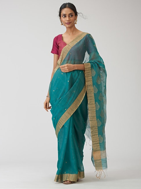 Fabindia Cotton Silk Chanderi  Saree with Blouse Piece Price in India