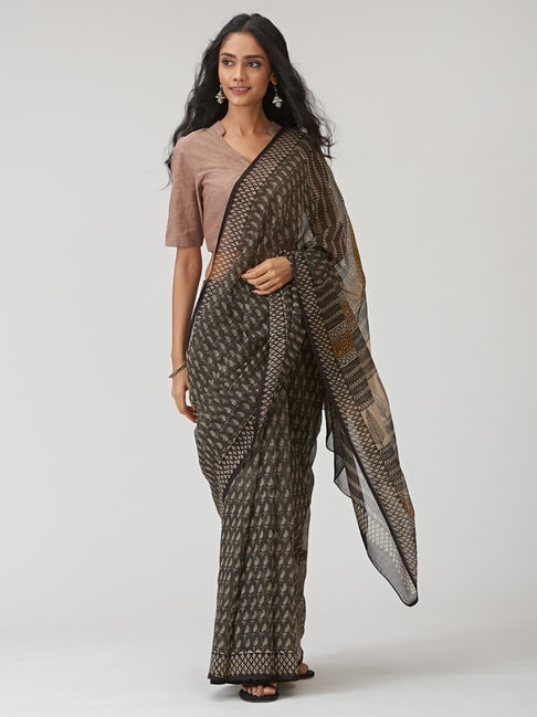 Fabindia Cotton Silk Kota Printed  Saree without Blouse Piece Price in India