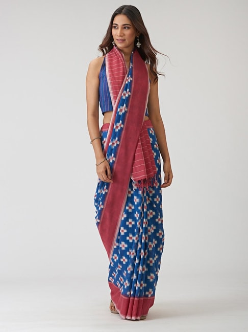 Fabindia Cotton Ikat Weave  Saree with Blouse Piece Price in India