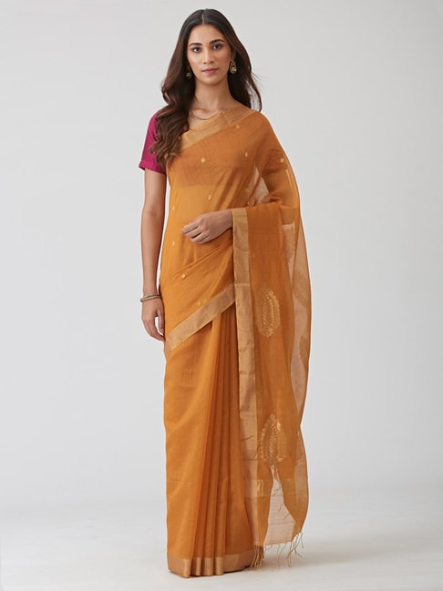 Fabindia Cotton Silk Chanderi Woven  Saree with Blouse Piece Price in India
