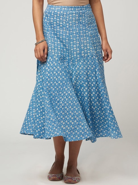 Fabindia Blue Cotton Print A-Line Skirt Price in India