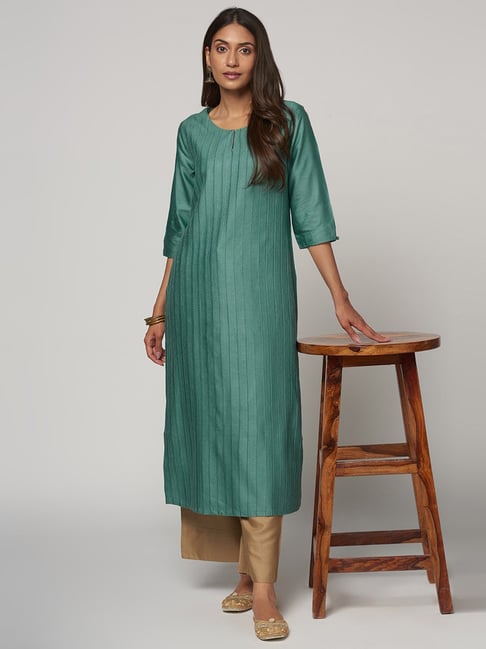 Buy Fabindia Green Embroidered Straight Kurta for Women Online @ Tata CLiQ