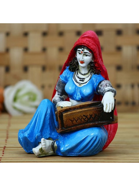 eCraftIndia Rajasthani Musician Lady Playing Harmonium Handcrafted Decorative Polyresin Showpiece