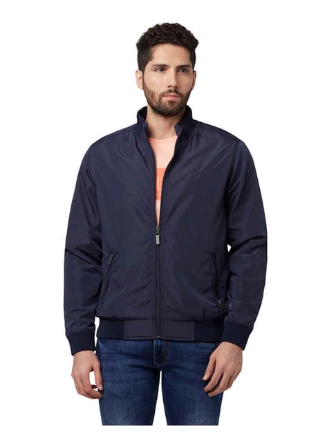 Park Avenue Navy High Neck Solid Jacket 