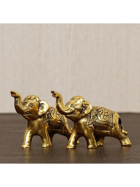 eCraftIndia Set of 2 Golden Elephants Metal Animal Figurine Decorative Showpiece-picture-35