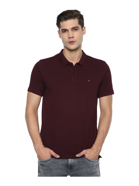 Buy Louis Philippe Maroon Cotton Regular Fit Polo T-Shirt for Mens