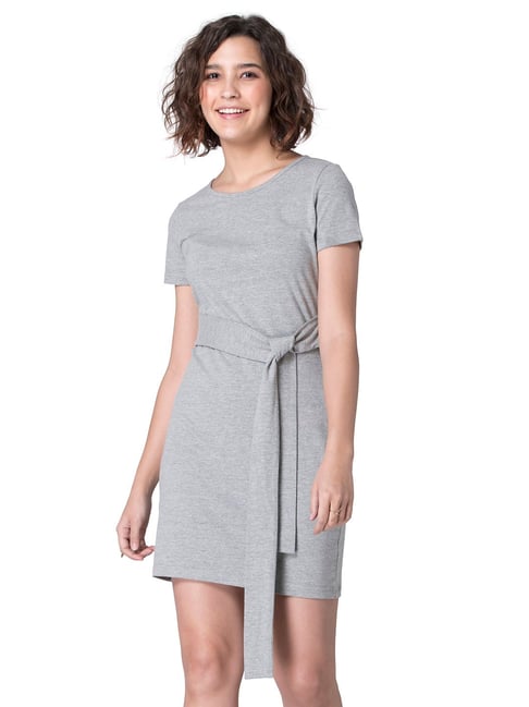 Grey Front Tie T-Shirt Dress Price in India