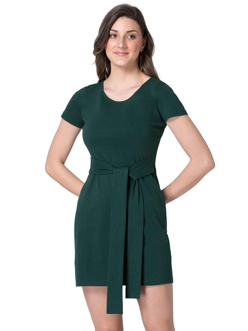 Green Front Tie T-Shirt Dress Price in India