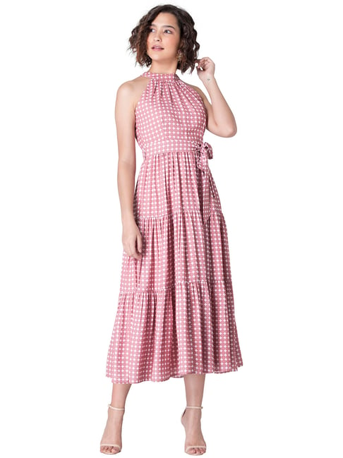Pink Polka Belted Halter Maxi Dress Price in India