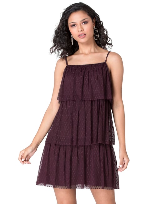 Wine Mesh Strappy Tiered Dress Price in India