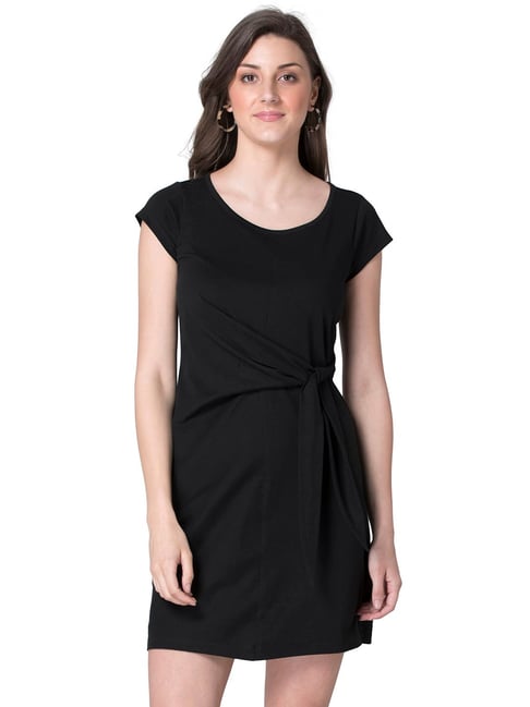 Black Jersey Side Tie T-Shirt Dress Price in India